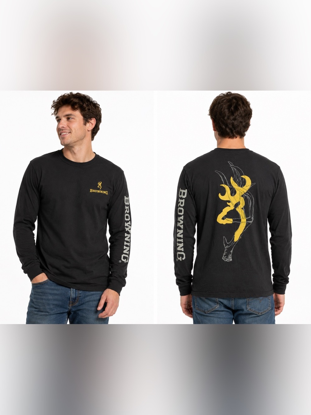 Browning Black Long-Sleeve Tee with Yellow Graphic and Sleeve Logo